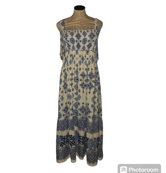 Zara Boho Print Smocked Lace Up Dress Size S - Picture 6 of 9